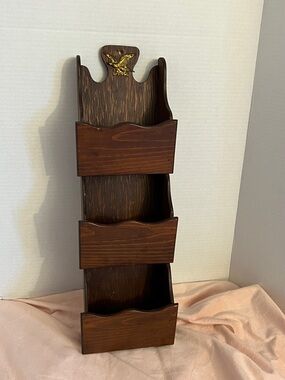 Wall-Mounted Mail Organizer in Dark Brown with Eagle Accent